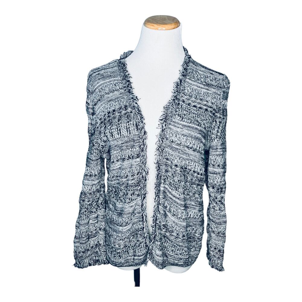 Alfred Dunner Black White Sweater Shimmer Open Cardigan M
